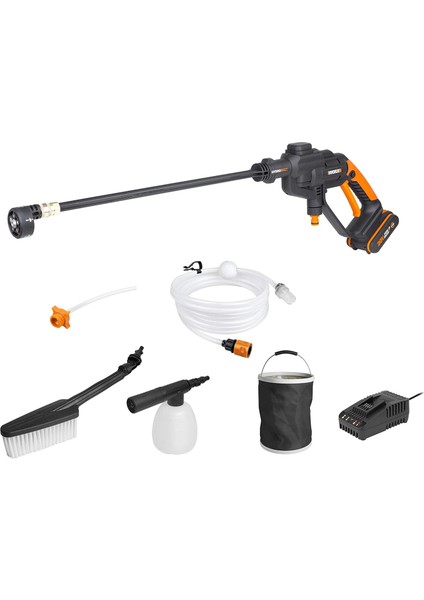WG620E.2 20VOLT 2.0AH. Li-Ion 24 Bar Basınçlı Yıkama Tabancası + 4 Parça Yıkama Seti