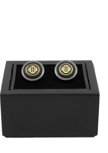 Yuvarlak Siyah Üzeri Gold Kol Düğmesi