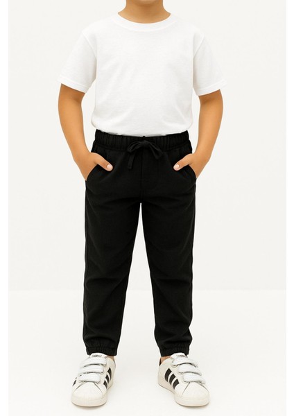 Erkek Çocuk Jogger Pantolon Keten Görünümlü Cepli Günlük Rahat Fit