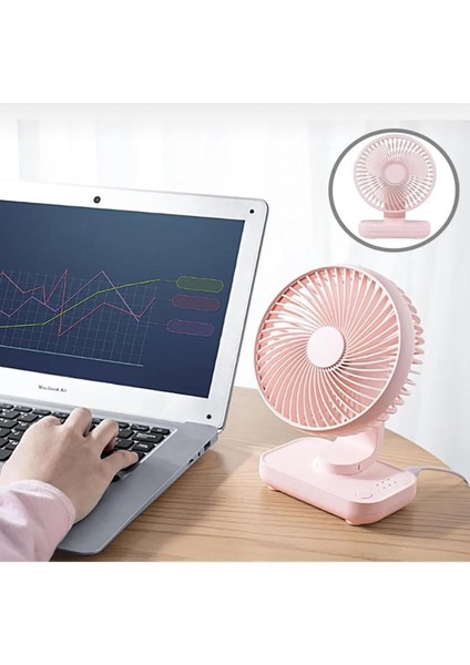 Mini Fan 4 Kademeli 4000MAH Şarjlı Ultra Güçlü Taşınabilir Vantilatör D606 Pembe