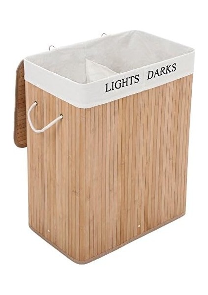 Bambu Çamaşır Sepeti, 100 L Çamaşır Ayırıcı, 2 Bölmeli, Çıkarılabilir Çamaşır Torbalı Katlanabilir Çamaşır Sepeti, Dikdörtgen Çamaşır Kutusu, 52 x 63 x 32 Cm, Doğal Renk, LCB64Y modelleri