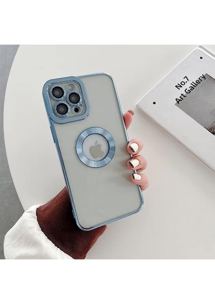 Aks iPhone 14 Pro Max Uyumlu Lens Korumalı Lazer Kılıf Mavi