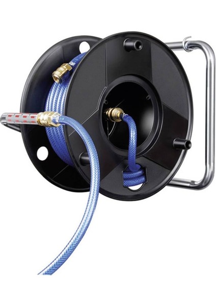 Basınçlı Hava Hortum Makarası Anti Twist (18,5 M Hortum + 1,5 M Bağlantı Hortumu, Metal Tek Elle Hızlı Bağlantı Elemanları ve Duvar Braketi, Almanya'da Üretilmiştir)