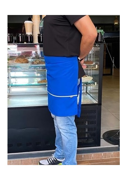 Önlük Biyeli Kısa Belden Saks Mavi modelleri