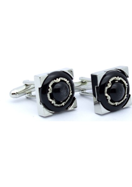 Gümüş Renk Kare Siyah Desenli Kol Düğmesi fiyatları