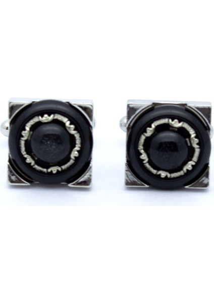 Gümüş Renk Kare Siyah Desenli Kol Düğmesi modelleri