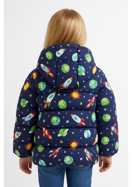 Kız Çocuk Polarlı Kapüşonlu Ufo Desenli Kışlık Şişme Mont & Kaban & Parka fiyatları