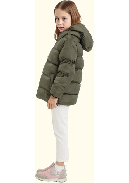 Kız Çocuk Polarlı Kürklü Kapüşonlu Su Geçirmez Rüzgara Dayanıklı Şişme Kışlık Mont