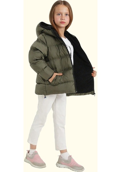 Kız Çocuk Polarlı Kürklü Kapüşonlu Su Geçirmez Rüzgara Dayanıklı Şişme Kışlık Mont modelleri