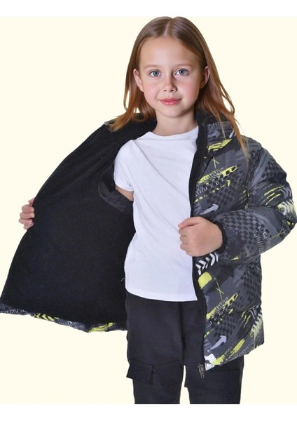 Kız Çocuk Dijital Desen Polar Su ve Rüzgar Geçirmez Kapüşonlu Şişme Kışlık Mont fırsatları