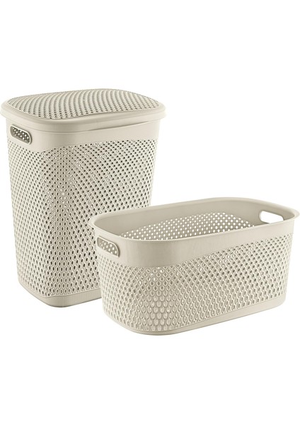 Katre Kirli Çamaşır Sepeti ve Çamaşır Selesi Set Latte TRN-170-171-02