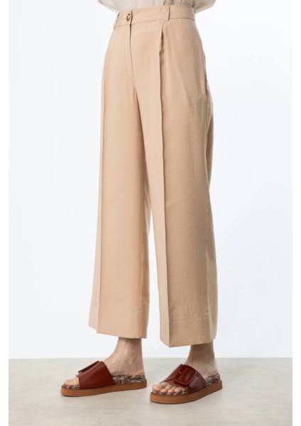 Kadın Tek Pile Bol Paça Pantolon 2106 Kum modelleri