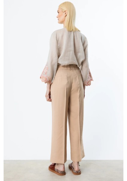 Kadın Tek Pile Bol Paça Pantolon 2106 Kum fırsatları