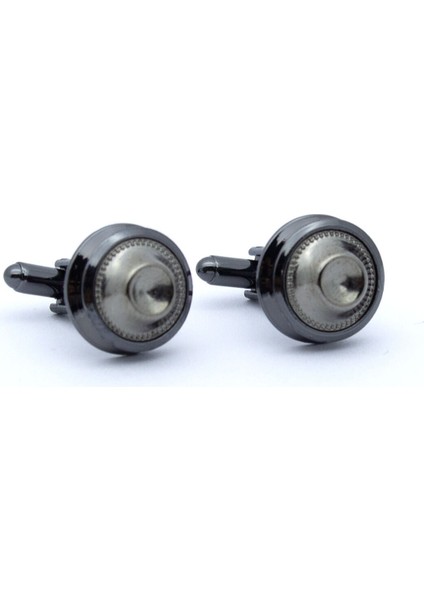 Yuvarlak Siyah Gri Fonlu Kol Düğmesi