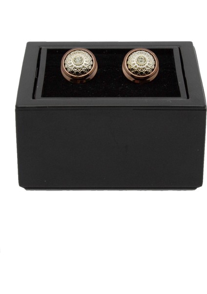 Kahve Rengi Yuvarlak Rose Desenli Taşlı Kol Düğmesi fiyatları