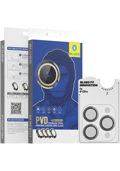 iPhone 13/14 / 15 Serisi Uyumlu Pvd Stainless Steel Su ve Toz Geçirmez Lens Koruyucu (Gri, 15 Pro Max)