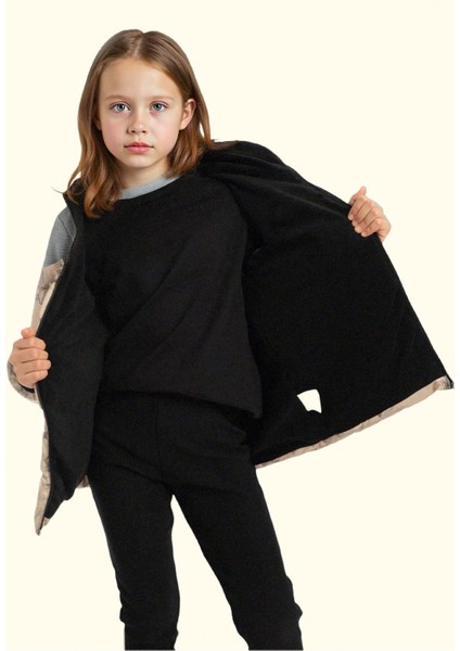 Kız Çocuk Pusula Desen Polar Su ve Rüzgar Geçirmez Kapüşonlu Şişme Kışlık Mont fiyatları