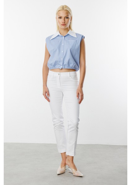 Kadın Köprülü Dar Paça Pantolon 2022 Ekru