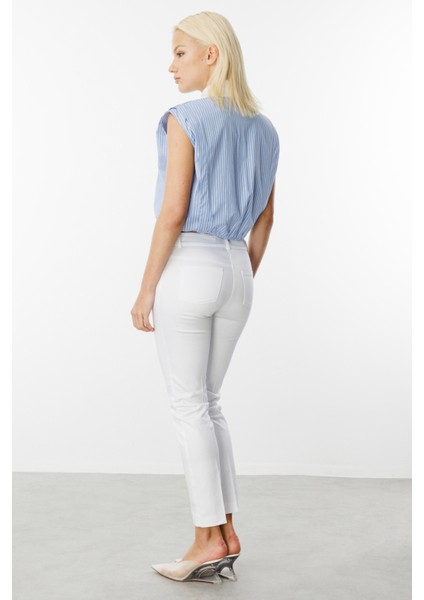 Kadın Köprülü Dar Paça Pantolon 2022 Ekru fırsatları