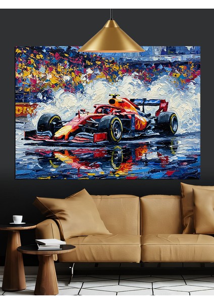 Yağmurlu Yarış Arabası Dekoratif Kanvas - Mdf Ahşap Tablo