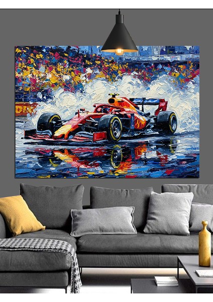 Yağmurlu Yarış Arabası Dekoratif Kanvas - Mdf Ahşap Tablo fiyatları