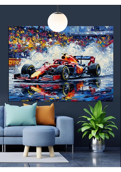 Yağmurlu Yarış Arabası Dekoratif Kanvas - Mdf Ahşap Tablo indirimleri