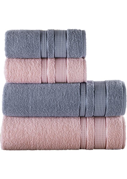 %100 Pamuk Çift Renkli Banyo Havlu Seti 2 Banyo 2 Baş Havlusu 50x85-70x135 cm 4'lü fiyatları