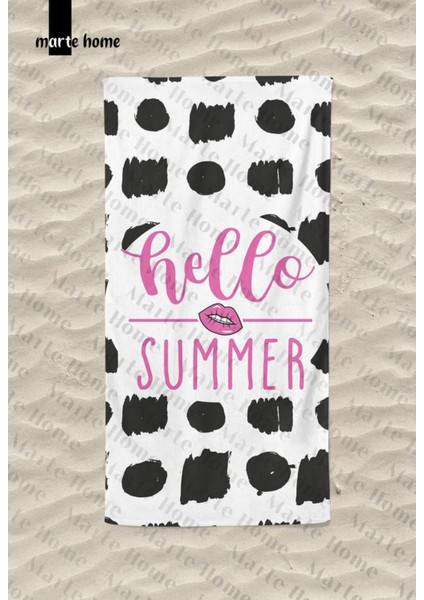 Hello Summer Baskılı Plaj Havlusu Pamuk Polyester Karışımı 75x150 cm Yumuşak Dokulu Su Emici Renkleri Solmaz fiyatları