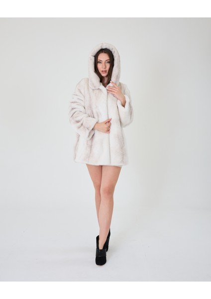 Kadın Bire Bir Gerçek Vizon Görünümlü Kapşonlu Lutr Kürk Ceket Kaban modelleri