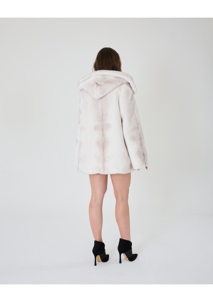 Kadın Bire Bir Gerçek Vizon Görünümlü Kapşonlu Lutr Kürk Ceket Kaban fırsatları