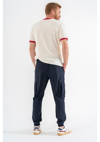 Erkek Lacivert Likralı Esnek Ince Kumaş Lastikli Paça Torba Cep Pantolon indirimleri