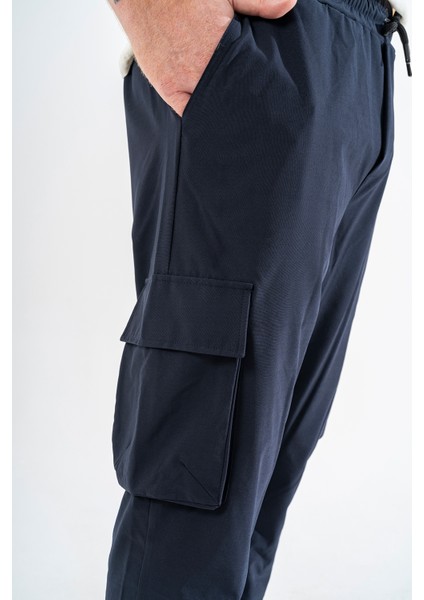 Erkek Lacivert Likralı Esnek Ince Kumaş Lastikli Paça Torba Cep Pantolon