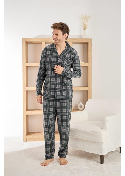 Siyah Ekose Desenli önden Düğmeli Elegant Erkek pijama takımı fiyatları