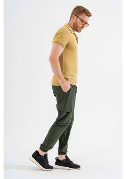 Erkek Haki Likralı Esnek Ince Kumaş Lastikli Paça Torba Cep Pantolon modelleri
