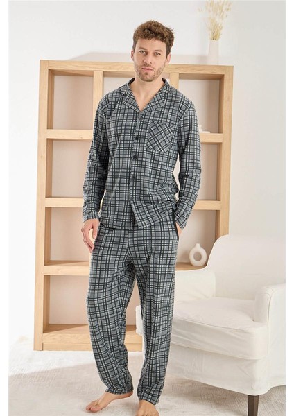Gri Ekose Desenli önden Düğmeli Elegant Erkek pijama takımı fiyatları