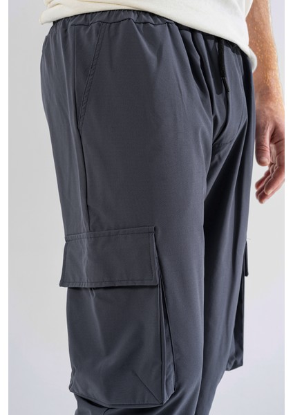 Erkek Gri Likralı Esnek Ince Kumaş Lastikli Paça Torba Cep Pantolon