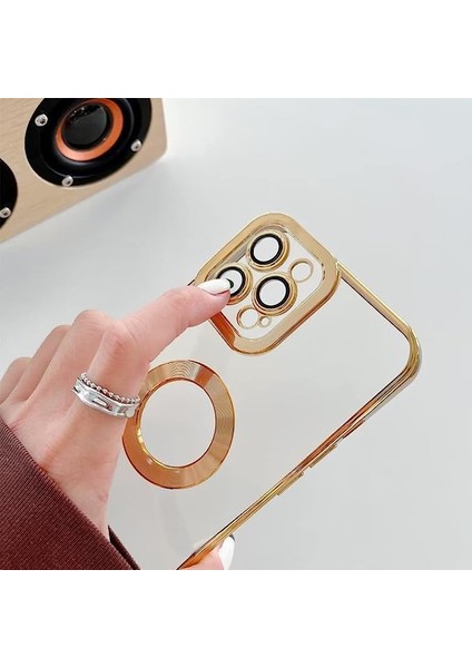 Aks iPhone 14 Pro Max Uyumlu Lens Korumalı Lazer Kılıf Gold