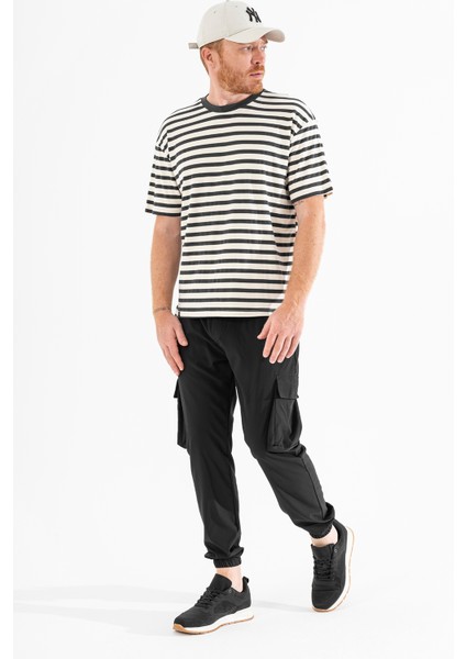 Erkek Siyah Likralı Esnek Ince Kumaş Lastikli Paça Torba Cep Pantolon fırsatları