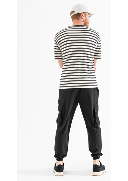 Erkek Siyah Likralı Esnek Ince Kumaş Lastikli Paça Torba Cep Pantolon indirimleri