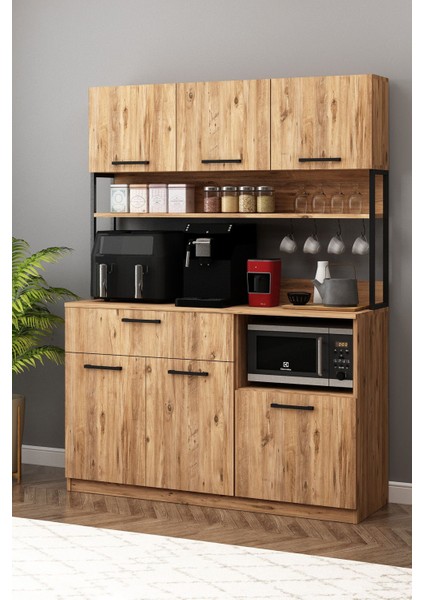 Ervin Çok Amaçlı Airfry Dolabı 18 mm Yonga Levha 6 Kapaklı Atlantik Çam Renk 180x135x42 cm indirimleri