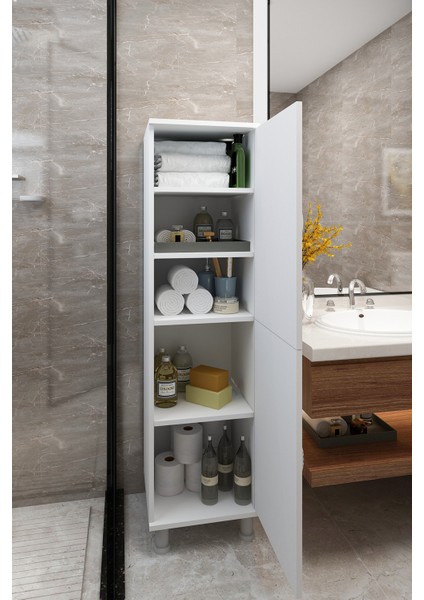 Çok Amaçlı Dolap MDF Suntalam Beyaz 42x37x170 cm Modern Tasarım 4 Raflı Çekmecesiz Model