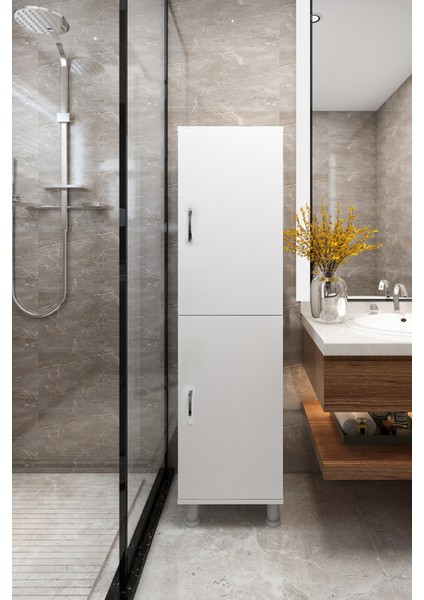 Çok Amaçlı Dolap MDF Suntalam Beyaz 42x37x170 cm Modern Tasarım 4 Raflı Çekmecesiz Model