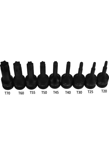 1/2" Torx Bits Lokma Seti 9 Parça T20 T25 T30 T40 T45 T50 T55 T60 T70 Cr-Mo Uzunluk:78 mm Tork fiyatları