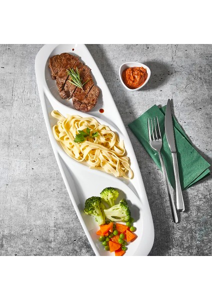 120.PW - Tabldot 2'li Beyaz 3 Bölmeli Tavuk Tabak Seti 48X14,8 Cm, Thermoset Melamin