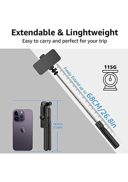 Selfie Çubuğu Tripod, 3'ü 1 Arada Bluetooth Selfie Çubuğu Tripod, 360° Selfie Çubuğu iPhone 14/14PRO Max/iphone 13/12/11/pro Max/pro/xr/xs/x/8/7, Samsung S10/S9/S8, Go Pro modelleri
