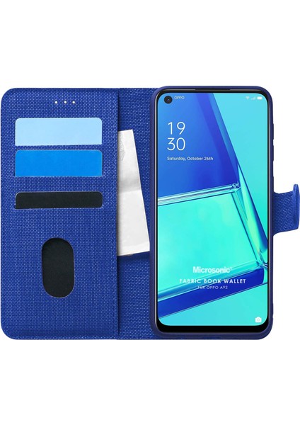 Oppo A92 Için Kılıf Fabric Book Wallet Lacivert [A92 ile Uyumlu Kılıf - Lacivert]