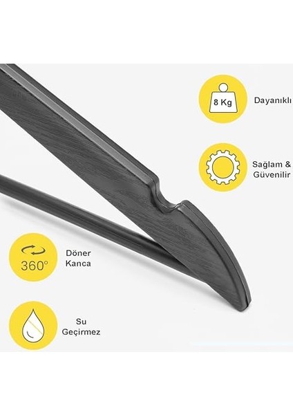 24 Adet Siyah Ahşap Görünümlü Plastik Askı Kıyafet Elbise Gömlek Askısı modelleri