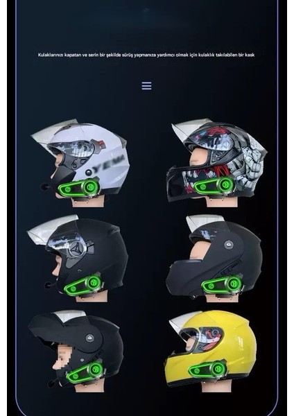 Motosiklet Kask Kulaklığı Bluetooth Mikrofon Stereo Kulaklık Intercom Rgb Işık Motorsiklet Interkom