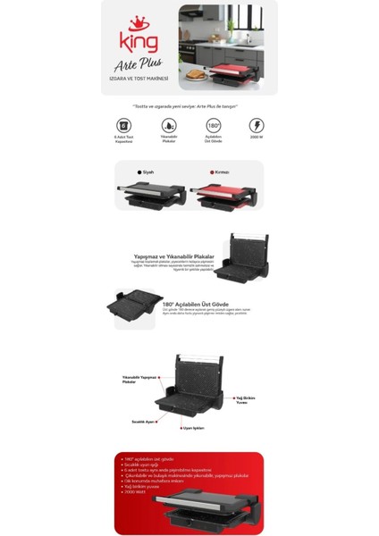 Arte Plus Tost & Izgara Makinesi – 2000W Yüksek Güç, Ergonomik Tasarım modelleri
