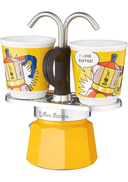 - Set Mini Express: Ocak Üstü Espresso Pişirici + 2 Cups - Lichtenstein Serisi